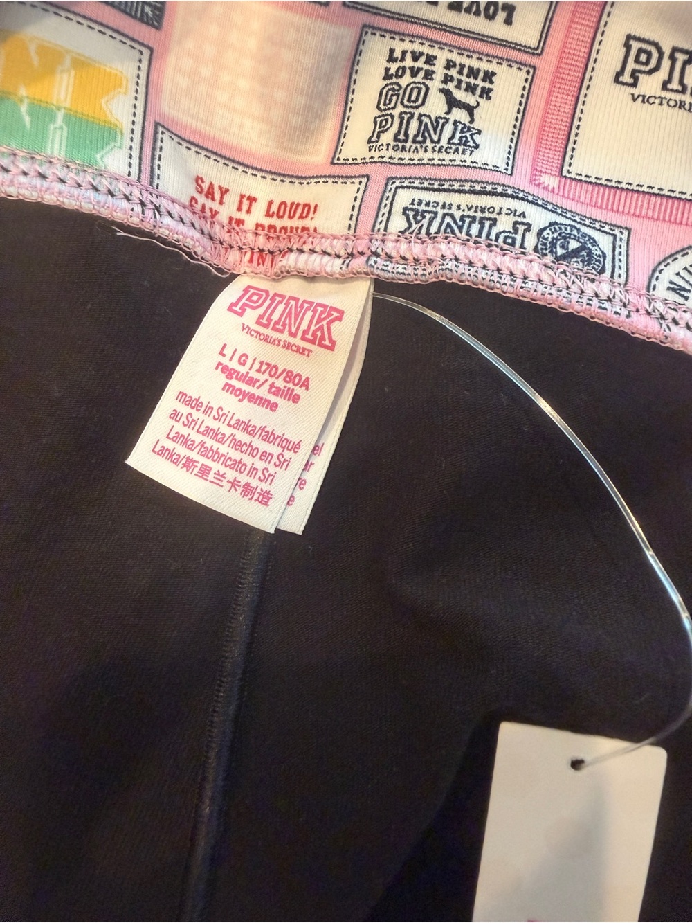 VS PINK FRIDAY Black Colorblock Logo Foldover Cotton Flare Leggings LARGE NWT - Picture 7 of 9